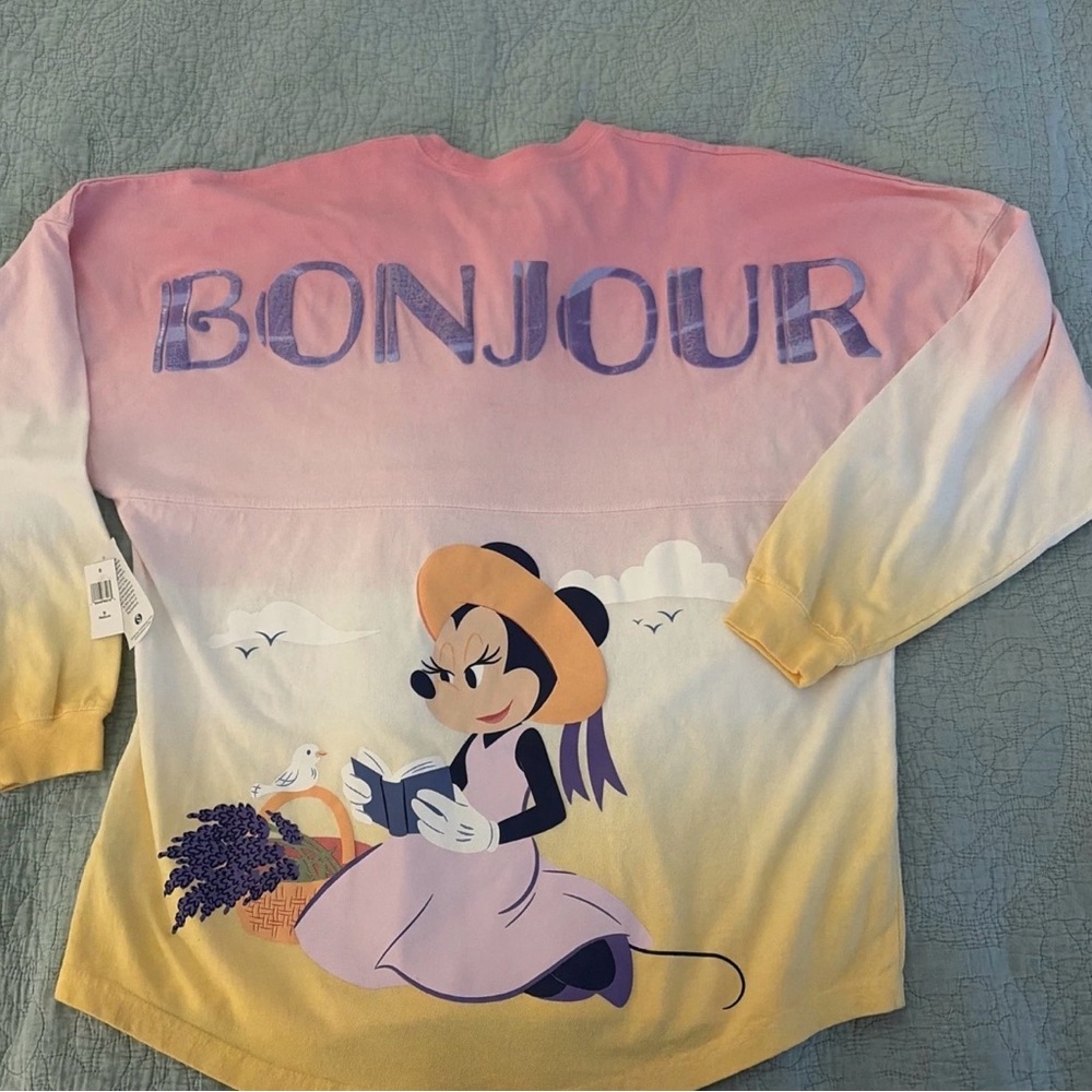 Disney World Epcot French Bonjour Ombre Minnie Mouse Spirit Jersey Shirt NWT M